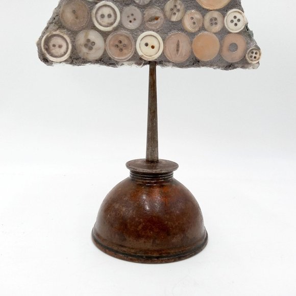 Button Sculpture Folk Art OOAK Memory Jug Style Forget Me Not Assemblage Found - Picture 7 of 16